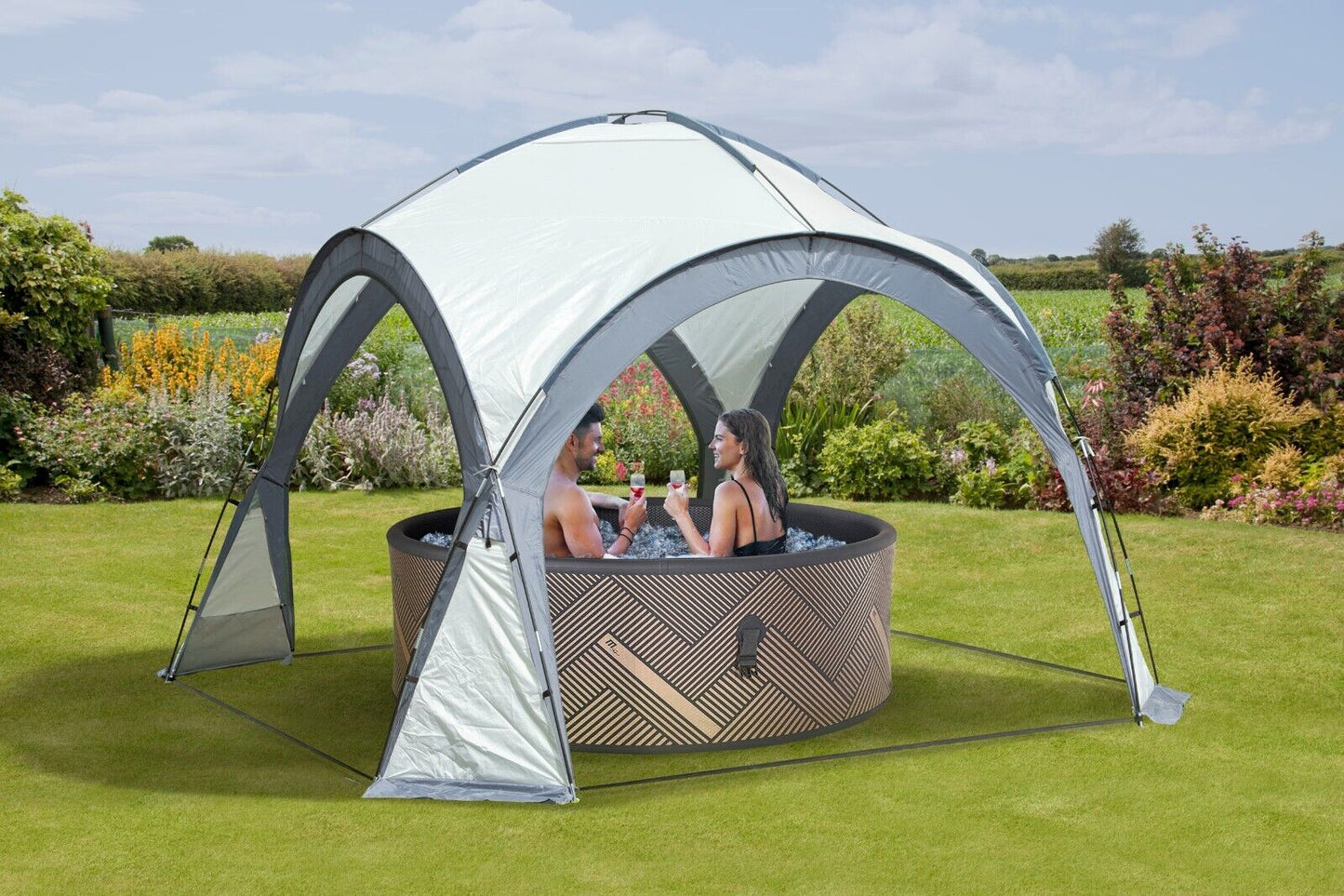 GARDEN GAZEBO DOME SHELTER PARTY TENT 4 MESH WALLS 2 SUN SHADE WALLS