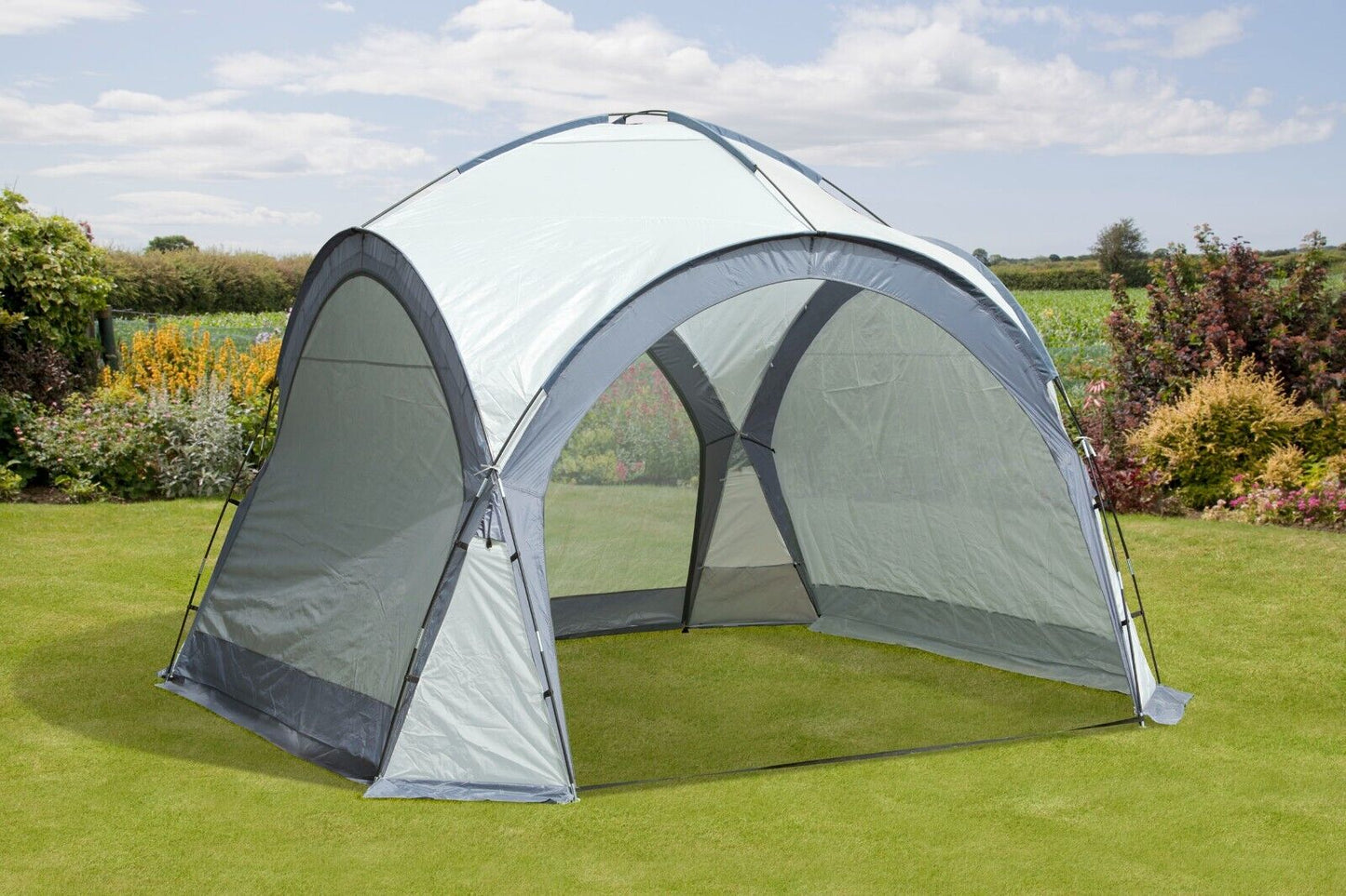 GARDEN GAZEBO DOME SHELTER PARTY TENT 4 MESH WALLS 2 SUN SHADE WALLS