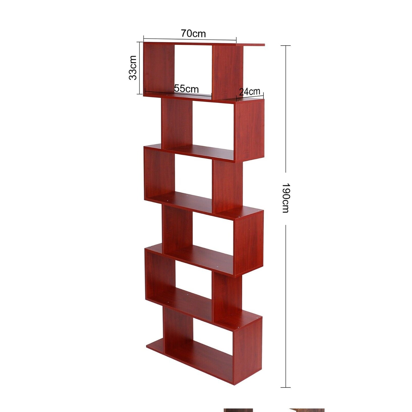 Wood Bookcase Bookshelf S Shape 6 Tier Shelves Free Shelving Storage