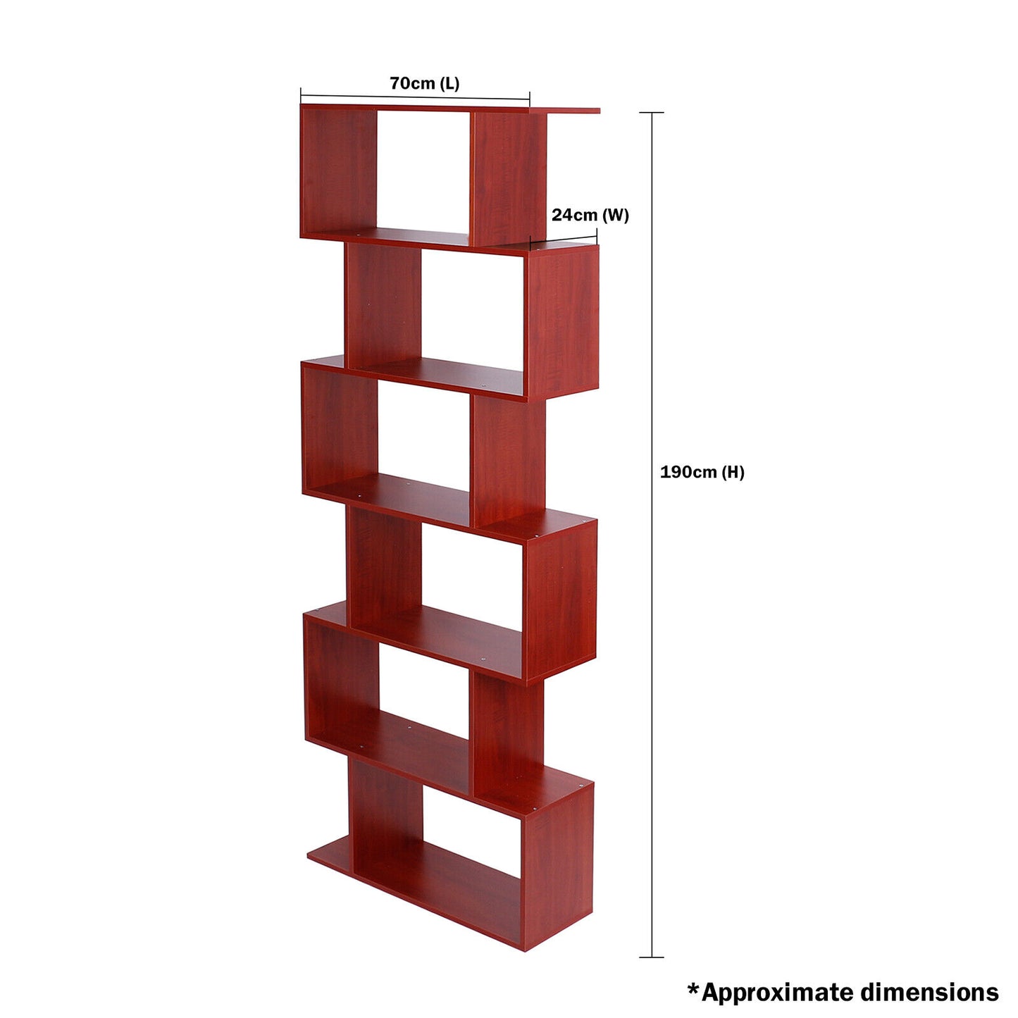 Wood Bookcase Bookshelf S Shape 6 Tier Shelves Free Shelving Storage