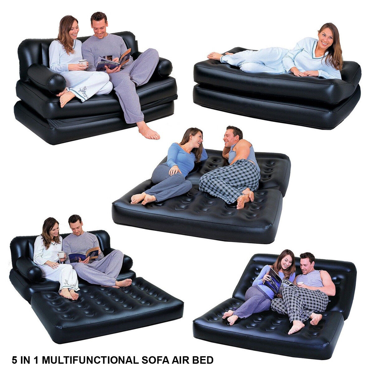 SOFA AIRBED 5 in 1 INFLATABLE DOUBLE COUCH LOUNGER MATTRESS BLOW UP