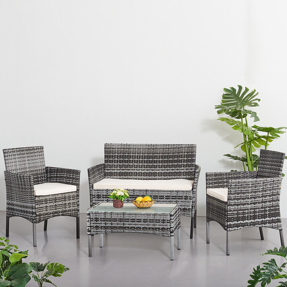 4 Piece Outdoor Rattan Garden Furniture Set