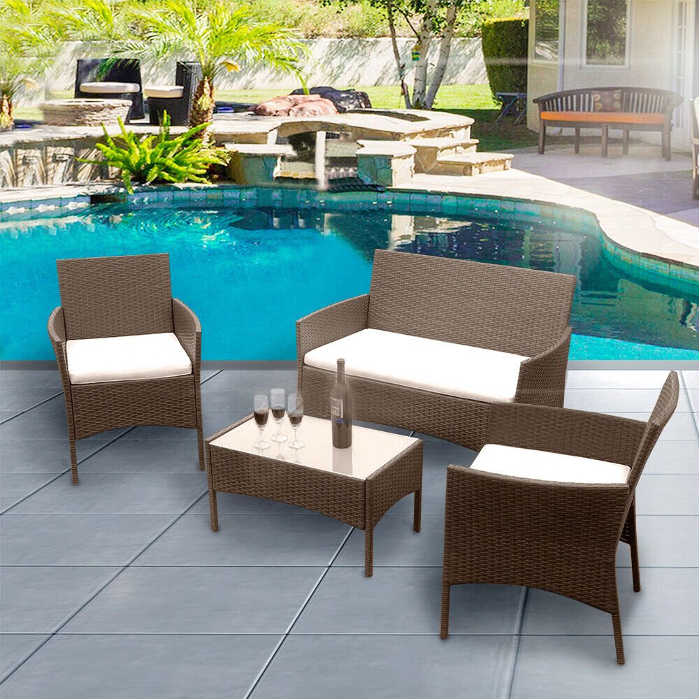 4 Piece Outdoor Rattan Garden Furniture Set